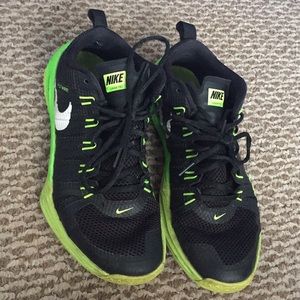 Men’s Nike lunar running shoe black neon green